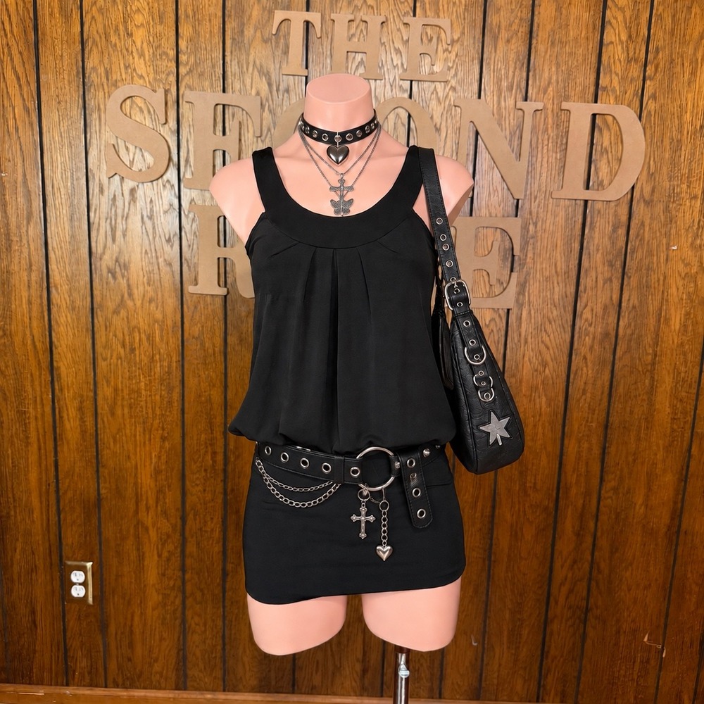 Black Blouson Mini Dress Thanx Collection Women S Y2K Indie Sleaze Chic Clubwear